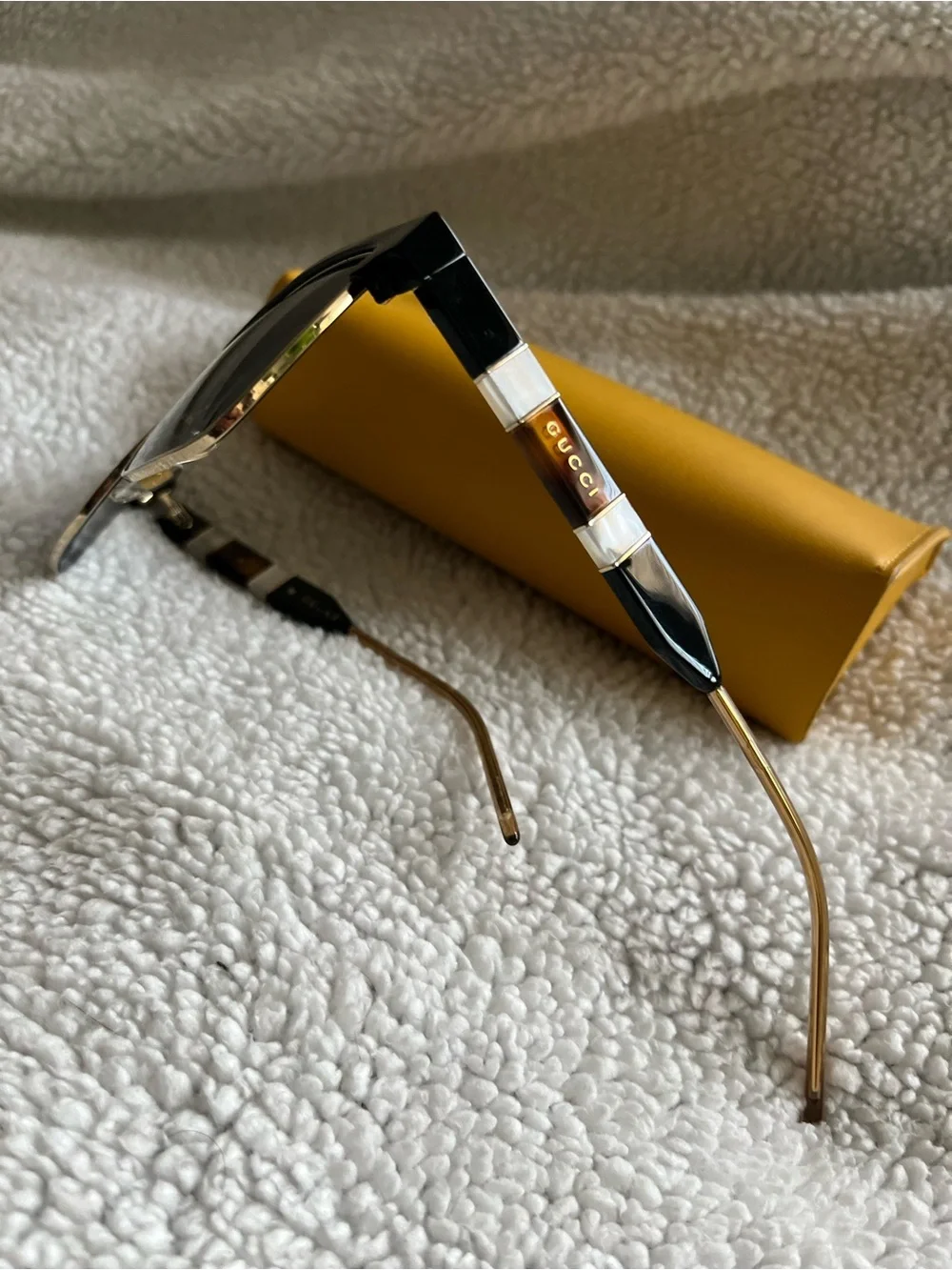 Gucci Black & Gold Square Sunglasses with Dark Smoke Lenses